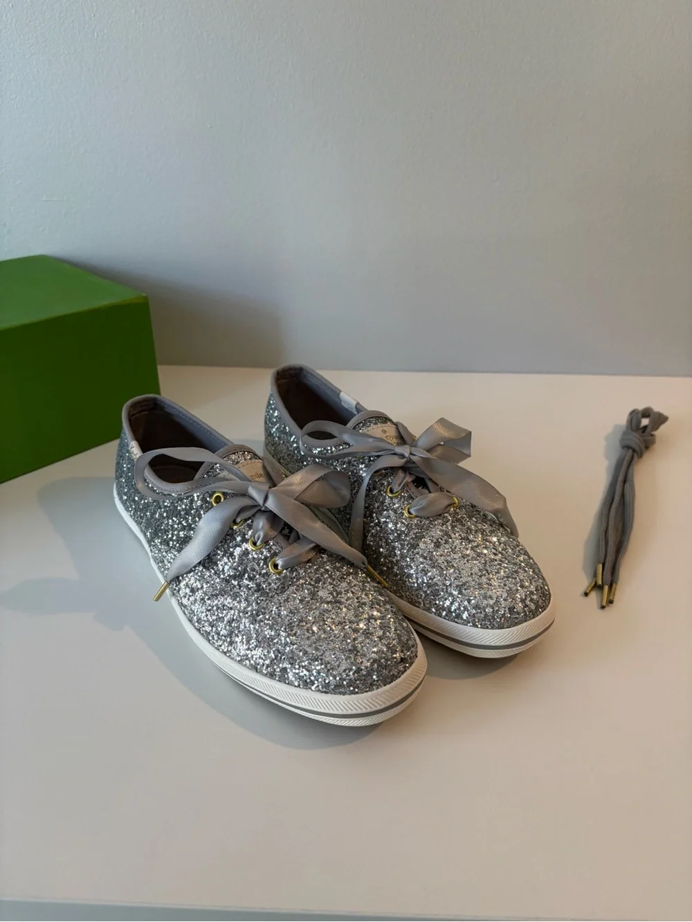 Keds x Kate Spade New York Champion Silver Glitter Lace-Up Sneakers Tennis Shoes